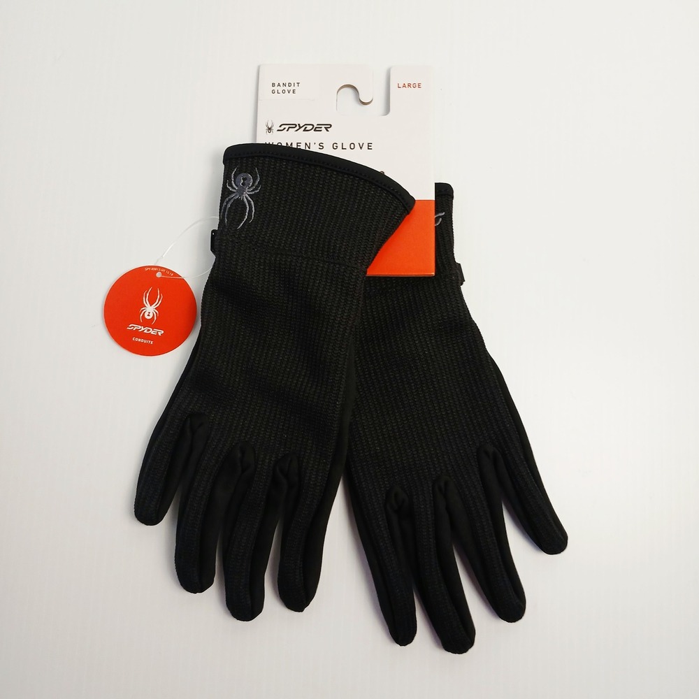 Spyder Bandit Women Black Sweater Knit Fleece Touchscreen Gloves Large NEW